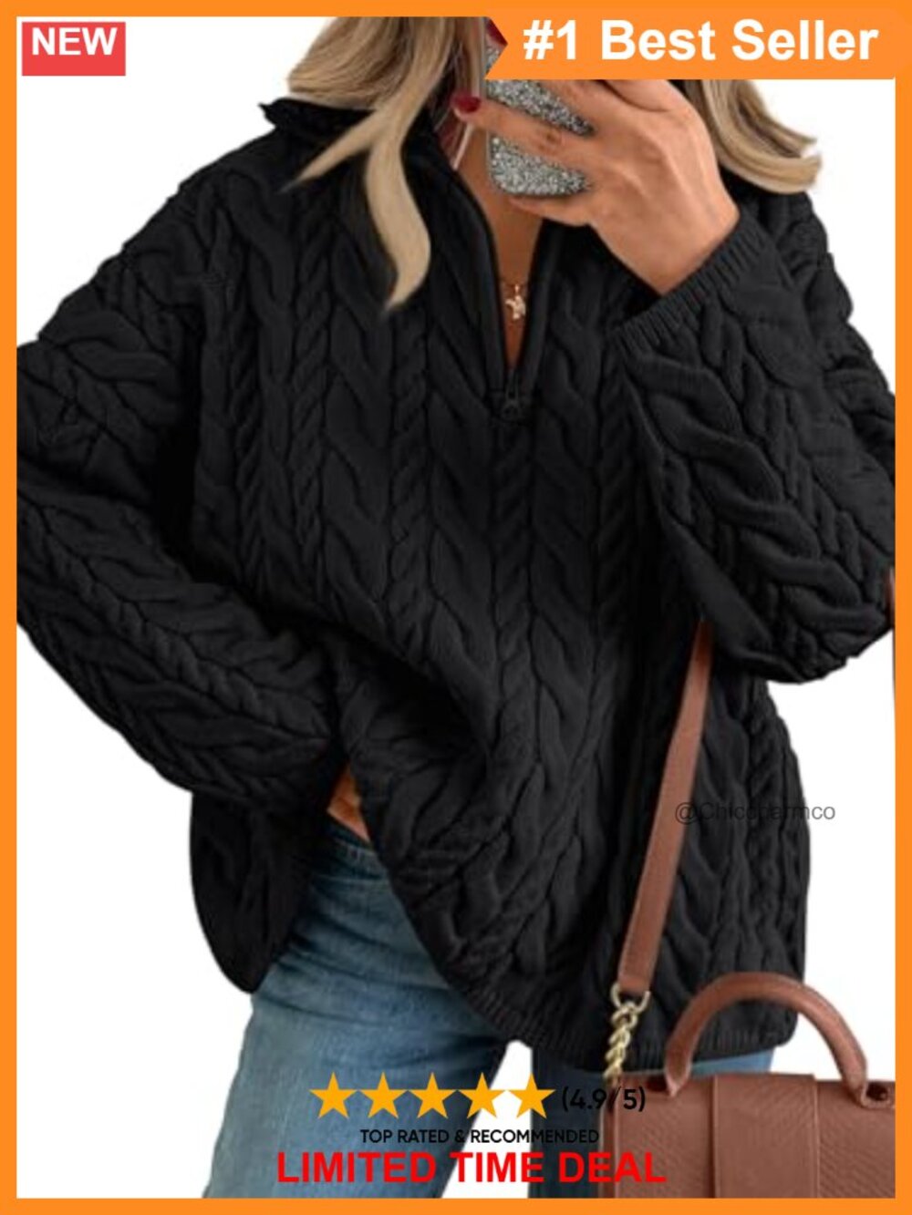 Oversized Chunky Cable Knit Quarter Zip Pullover Sweater Cotton Blend